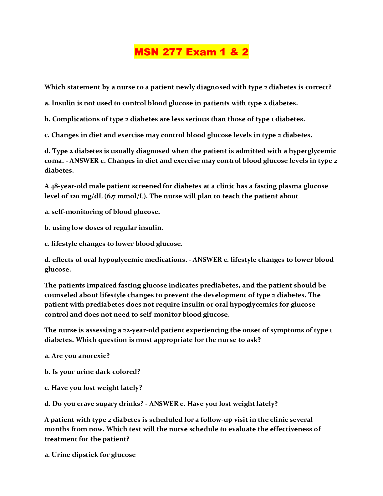 Preview image for MSN 277 Exam 1 & 2